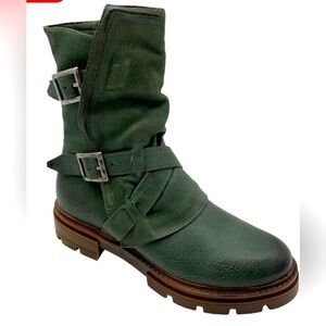 Miz Mooz Leather Double Buckle Ankle Boots Biggs Forest